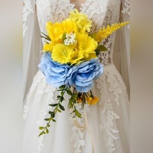 #9 Yellow and Blue Floral Bouquet Perfect Size For Your Throw Bouquet As Well